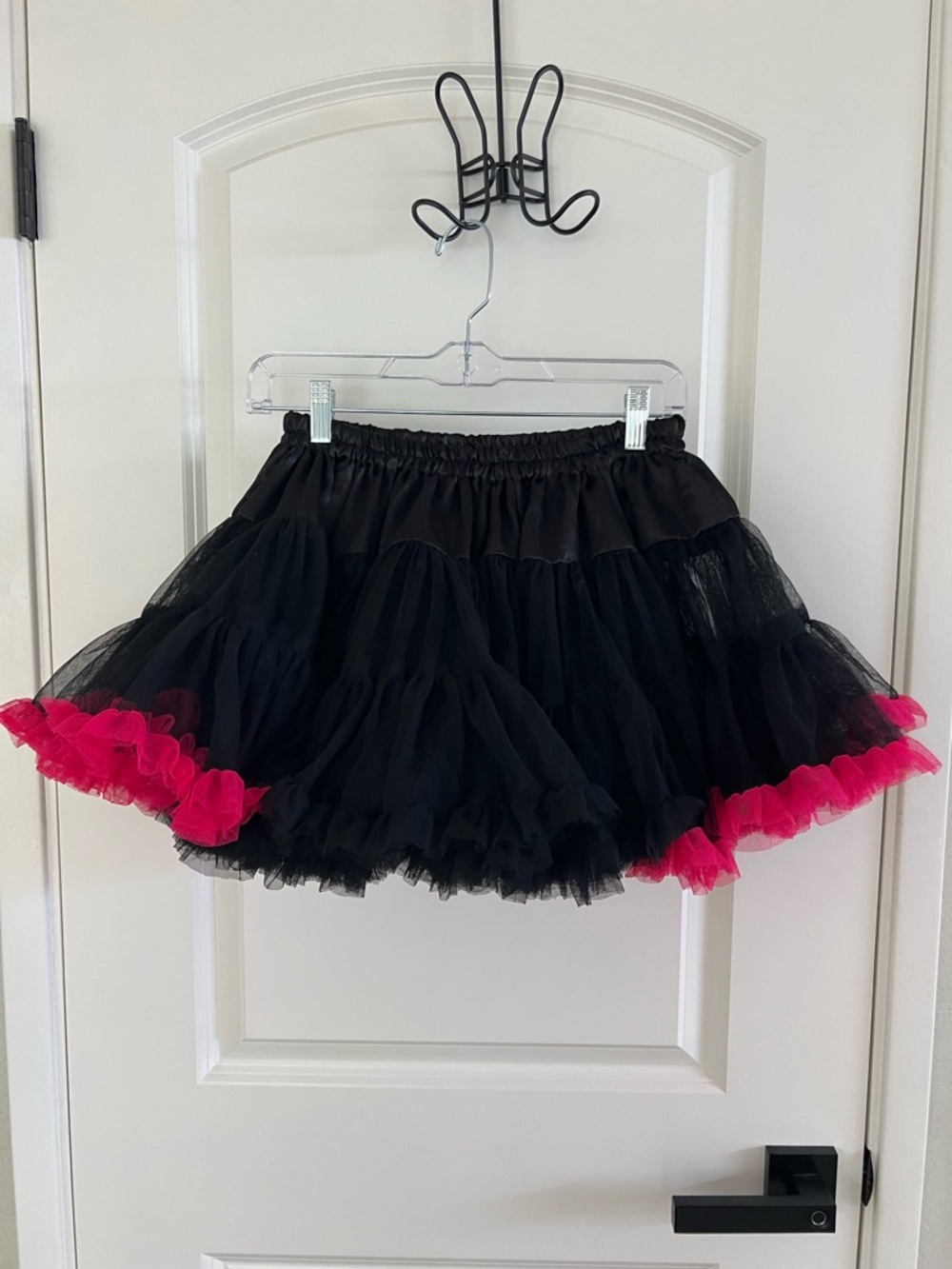 Black Tulle TuTu Skirt with Hot Pink Trim - Women's Fashion